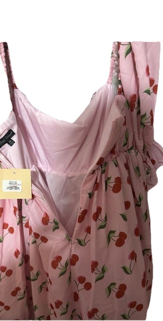 Smak Parlour Dress sz 3X pink cherry print off shoulder tulle flare mod quirky - Picture 9 of 9